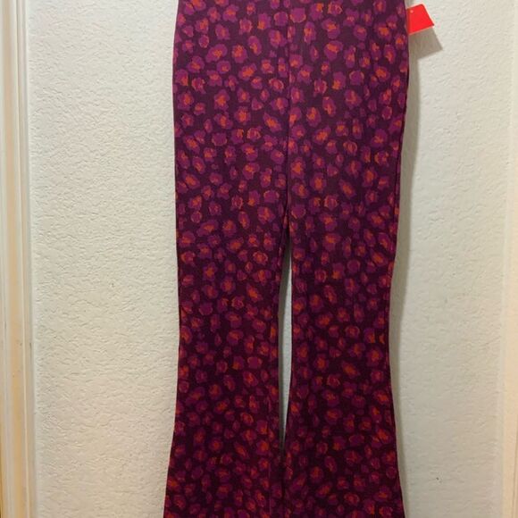 Anthropologie Knit Flare Pants Plum Leopard Print XXS - Picture 5 of 11